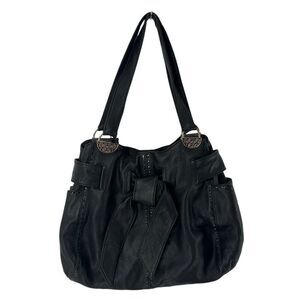Brighton Handbag Black Pebbled Leather Cleo Bow Shoulder Bag Classic Purse Chic